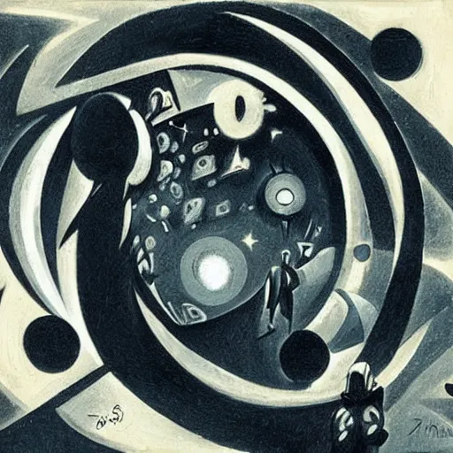 Prompt: A beautiful collage of a black hole consuming a star. by Ossip Zadkine, by Ian McQue improvisational