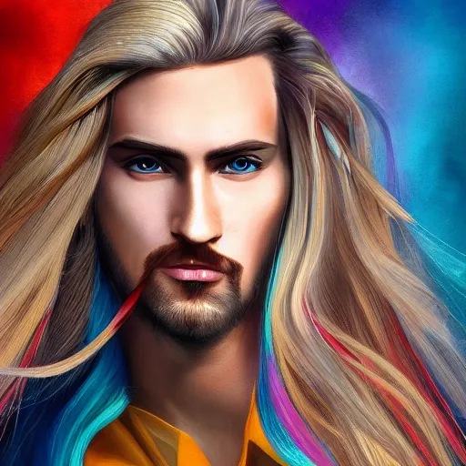 Prompt: colorful painting of a man with long blond hair with no beard with a propellermutze, matte painting, trending on art station, ultra - detailed, hq
