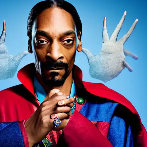 Image similar to multicolor photo of snoop dogg as doctor strange by martin schoeller created at marvel cinematic universe in 4 k ultra high resolution and with portrait, with funny feeling