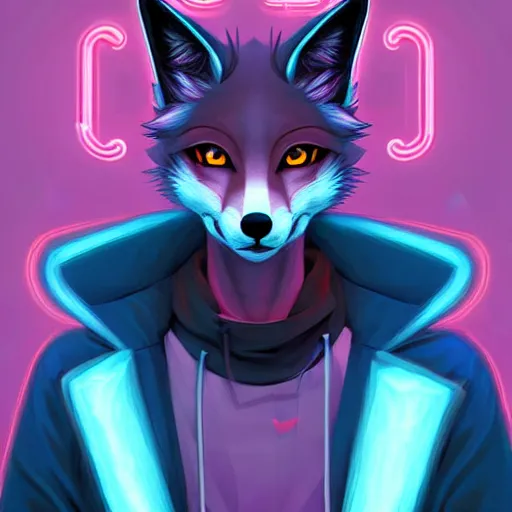 Image similar to beautiful furry digital art portrait commission of an androgynous furry anthro fox fursona wearing punk clothes in the streets of a cyberpunk city. neon signs. character design by charlie bowater, ross tran, artgerm, and makoto shinkai