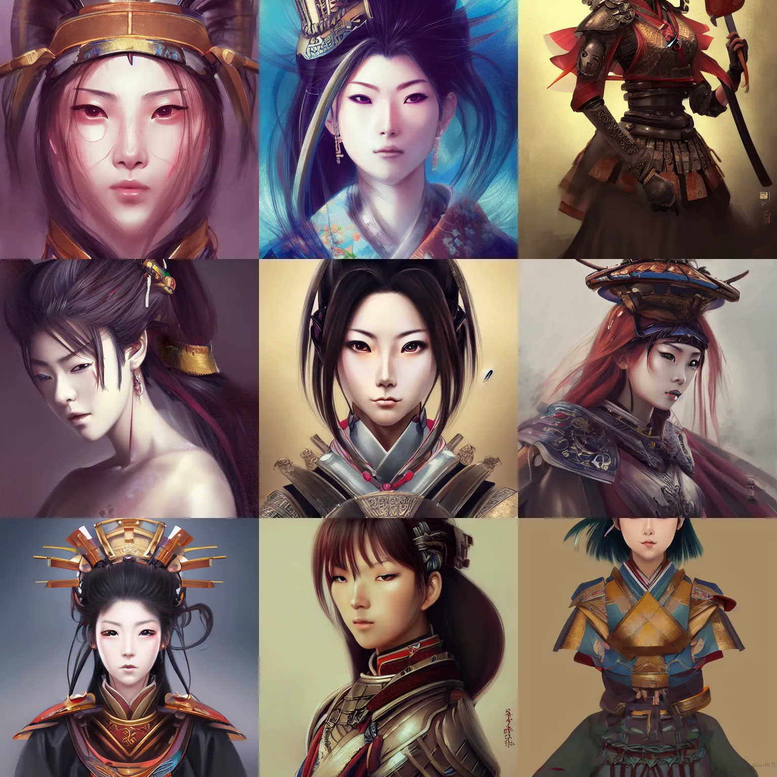 Prompt: A realistic anime portrait of a beautiful samurai woman with a human face wearing samurai armor, digital painting, by Stanley Artgerm Lau, WLOP, and Rossdraws, digtial painting, trending on ArtStation, deviantart