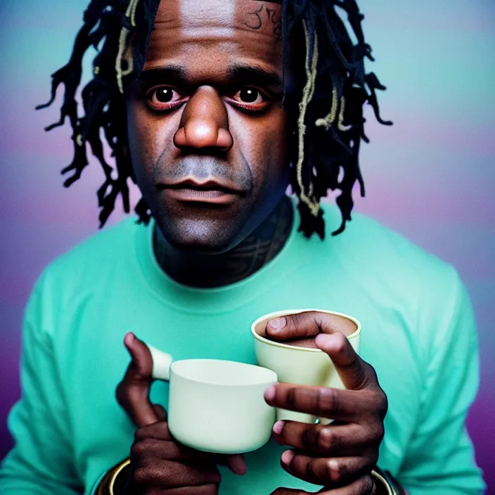 Image similar to Kodak Portra 400, 8K, soft light, volumetric lighting, highly detailed, britt marling style 3/4 ,portrait photo of chief keef holding a cup of lean and a blunt, the face emerges from the water of a pond with water lilies, inspired by Ophelia paint , a beautiful scenery with highly detailed realistic weed smoke , Realistic, Refined, Highly Detailed, natural outdoor soft pastel lighting colors scheme, outdoor fine art photography, Hyper realistic, photo realistic