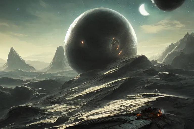 Prompt: futuristic space landscape by Jessica Rossier and HR Giger