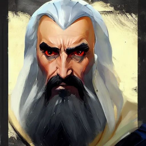 Image similar to greg manchess portrait painting of saruman as overwatch character, medium shot, asymmetrical, profile picture, organic painting, sunny day, matte painting, bold shapes, hard edges, street art, trending on artstation, by huang guangjian and gil elvgren and sachin teng