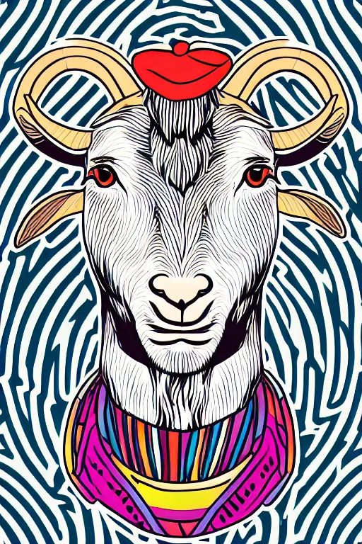 Image similar to A portrait of a goat wearing a sweatband, sticker, colorful, illustration, highly detailed, smooth and clean vector curves, no jagged lines, vector art, smooth