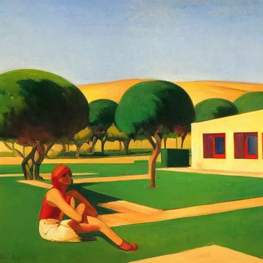 Prompt: a kibbutz in israel by edward hopper