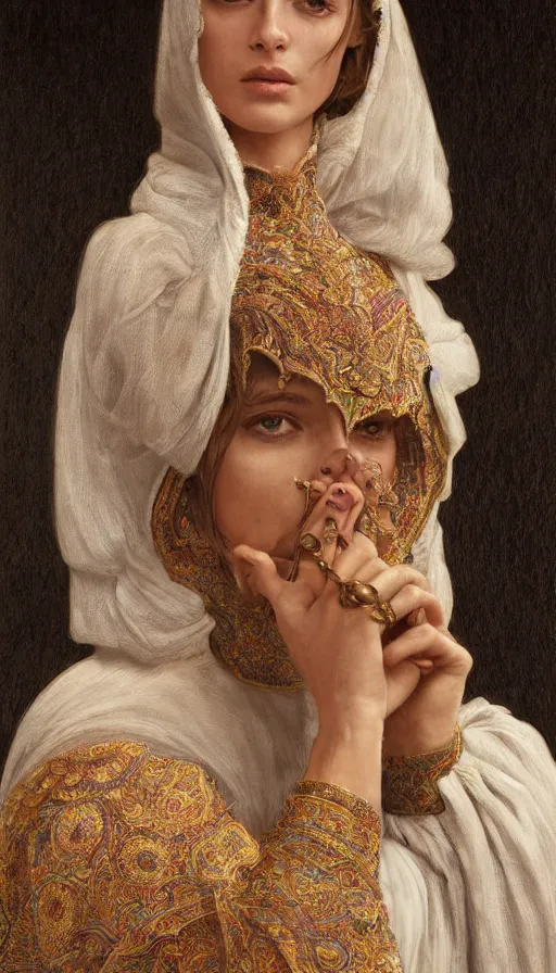 Image similar to young emanuelle beart, traditional bulgarian clothing, fame of thrones, fibonacci, sweat drops, intricate fashion clothing, insane, intricate, highly detailed, surrealistic, digital painting, artstation, concept art, smooth, sharp focus, illustration, unreal engine 5, 8 k, art by artgerm and greg rutkowski and alphonse mucha