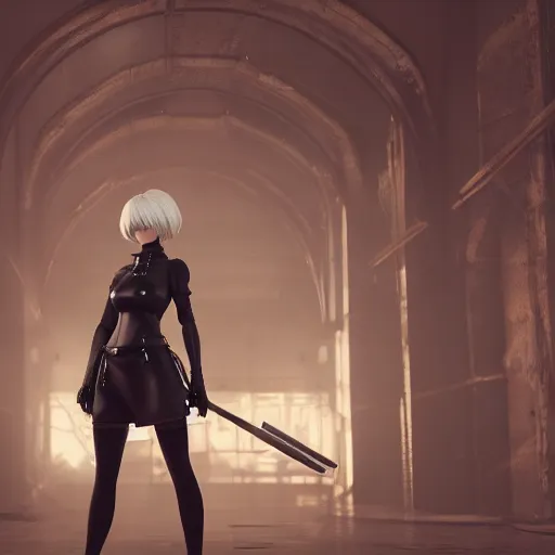 Image similar to 2B nier automata, detailed, artstation, concept art, Unreal Engine 5 render, 8K