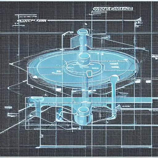 Prompt: highly detailed blueprint of teleporting device