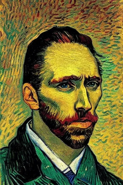 Prompt: Portrait of Nicholas Cage by Vincent van Gogh