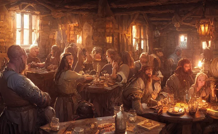 Image similar to highly detailed portrait of a medieval tavern, in disney, stephen bliss, unreal engine, fantasy art by greg rutkowski, loish, rhads, ferdinand knab, makoto shinkai and lois van baarle, ilya kuvshinov, rossdraws, tom bagshaw, global illumination, radiant light, detailed and intricate environment