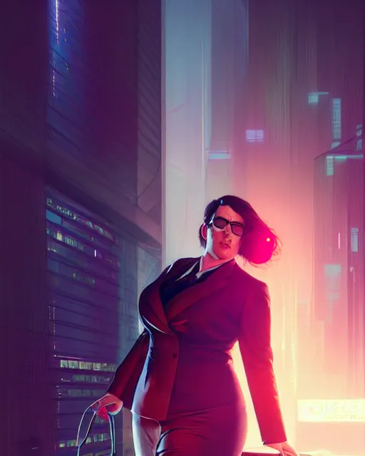 Prompt: cyberpunk corporate woman, overweight | | realistic shaded, fine details, realistic shaded lighting poster by greg rutkowski, diego gisbert llorens, magali villeneuve, artgerm, jeremy lipkin and rob rey