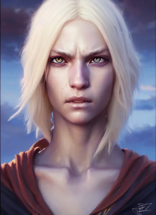 Image similar to a fantasy style portrait painting of shy white female paladin scar wound left eye with blonde hair and blue eyes, holy oil painting unreal 5 daz. rpg portrait extremely detailed artgerm greg rutkowski _ greg