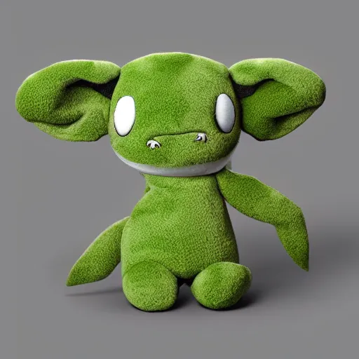 Image similar to cute fumo chibi plush imp, black and white with hearts, mossy concrete, soft shadow, vray