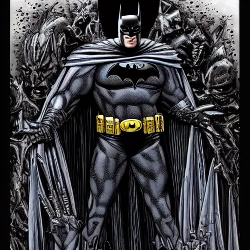 Image similar to batman in the style of HR Giger