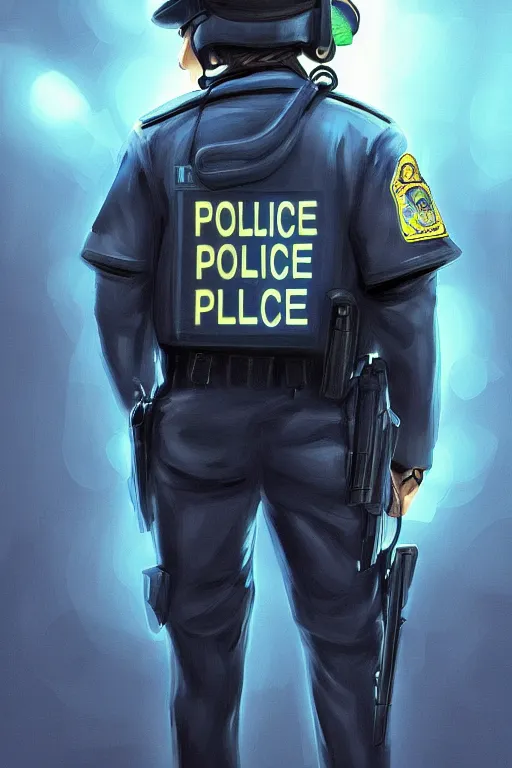 Image similar to glowing police officer, highly detailed, digital art, sharp focus, trending on art station