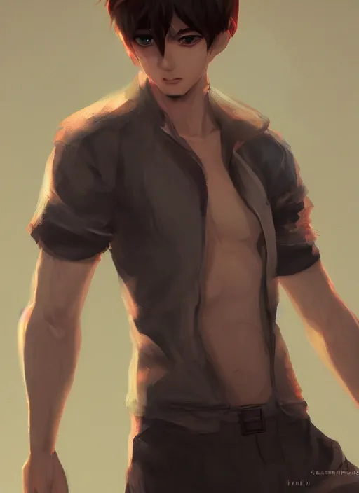 Image similar to detailed beautiful male character art of a protagonist, depth of field, on amino, by sakimichan patreon, wlop, weibo high quality art on artstation, deviantart