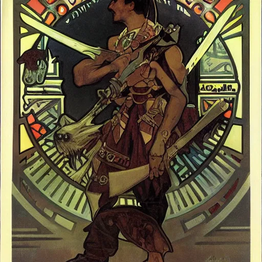 Image similar to skaven hero by alphonse mucha