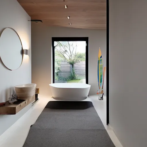 Image similar to modern house, minimalist style mcgee and co, interior design, toilet mounted on ceiling