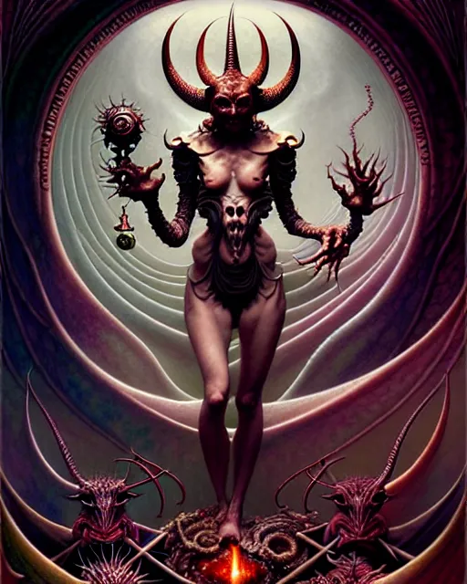 Image similar to the devil tarot card, fantasy character portrait made of fractals, ultra realistic, wide angle, intricate details, the fifth element artifacts, highly detailed by peter mohrbacher, hajime sorayama, wayne barlowe, boris vallejo, aaron horkey, gaston bussiere, craig mullins