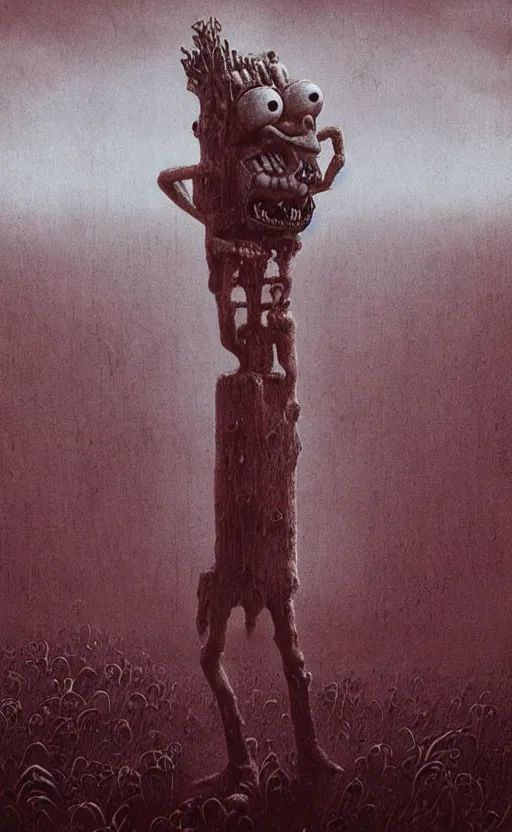 Image similar to spongebob squarepants in style of zdzisław beksinski, standing in wasteland, horror art, creepy, desolate, spongebob, spongebob, spongebob, spongebob