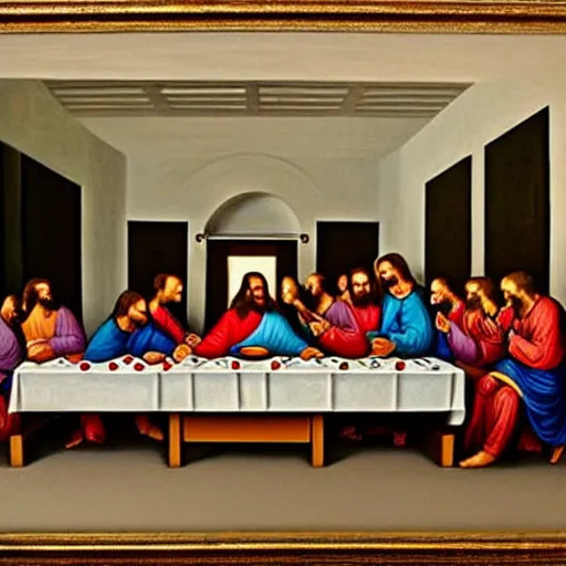 Prompt: The Last Supper with Elon Musk, oil painting masterpiece,