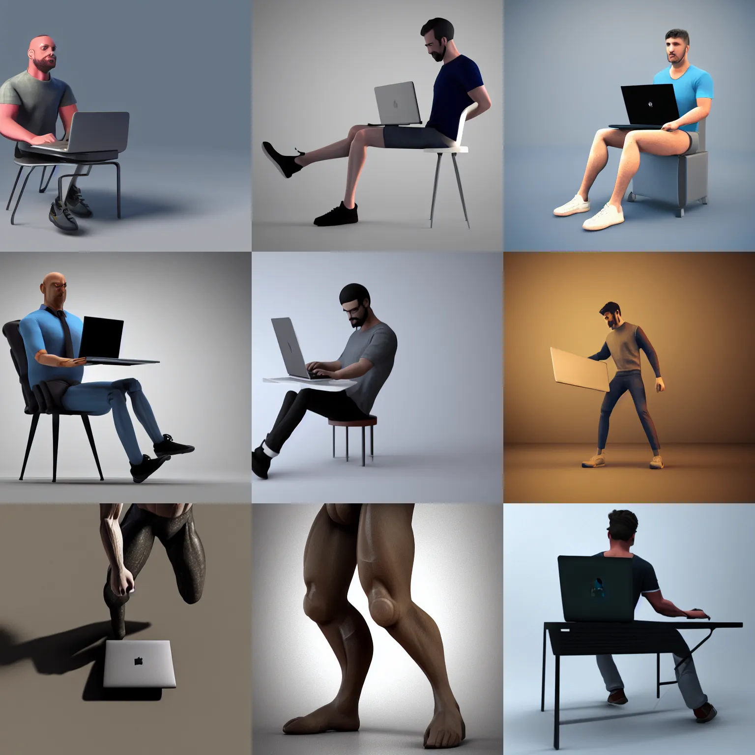 Prompt: man with strong legs, a laptop as upper body, octane render, unreal engine, ultradetailed, stylized as a 3 dimensional render