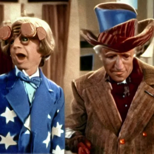 Prompt: color film still of joe biden as grandpa joe in willy wonka & the chocolate factory 1 9 7 1