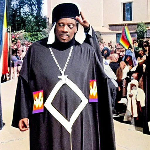 Image similar to black pope in a lgbt robe performing a nazi salute, colorized