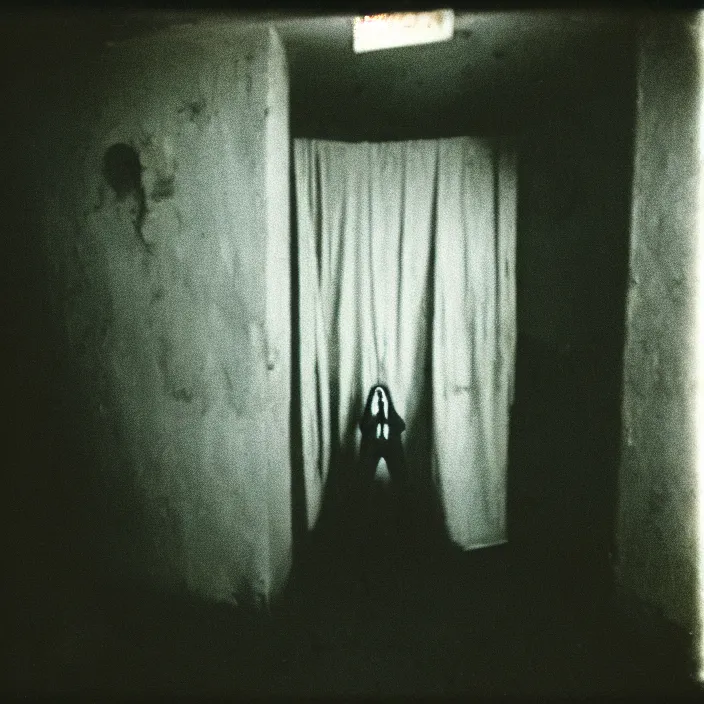 Image similar to unspeakable horrors, nightmare, horror, unknown, dark, liminal space, abandoned house, realistic, figure, 3 5 mm, found footage, film shot