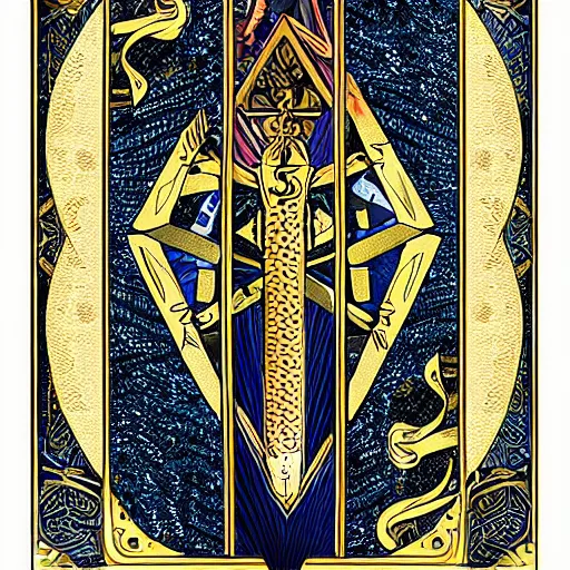 Image similar to ace of swords gold inlay diamonds tarot detailed illlustration 8 k