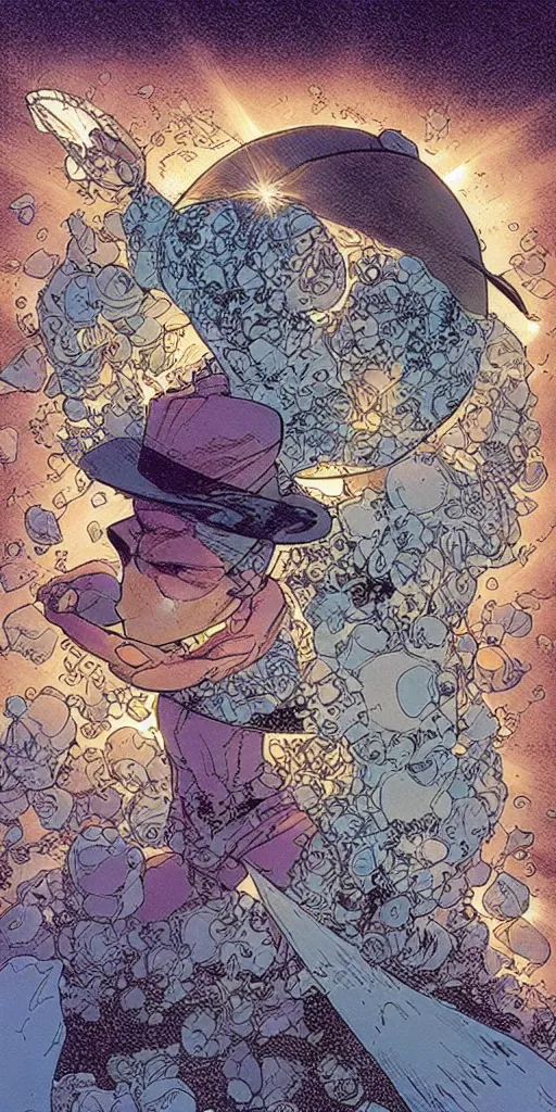 Image similar to a diamond with light shinying through it, michael kaluta, charles vess and jean moebius giraud