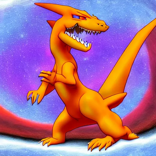 Prompt: charizard observes the the space - time continuum on a heroic dose of psilocybin, digital art