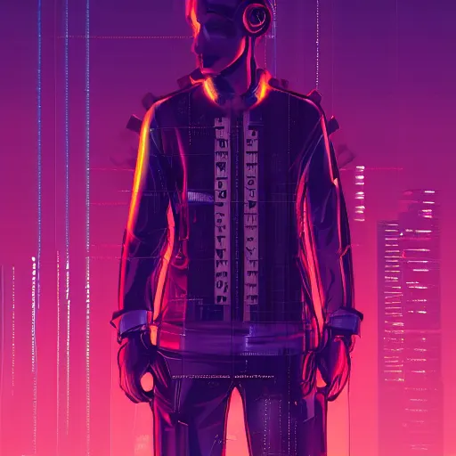 Prompt: a software programmer in cyberpunk style, digital art, dark ambient