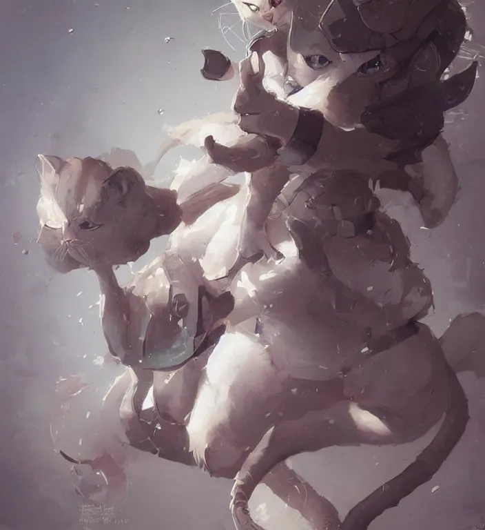 Prompt: anthropomorphic female cat, character art, illustration, digital art painting, trending on artstation, by masamune shirow, by greg rutkowski