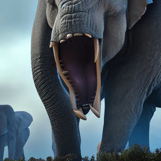 Prompt: evil diamond screaming elephant kaiju, cinematic, epic scale, hyper detailed, photorealistic, rule of thirds, 8 k.