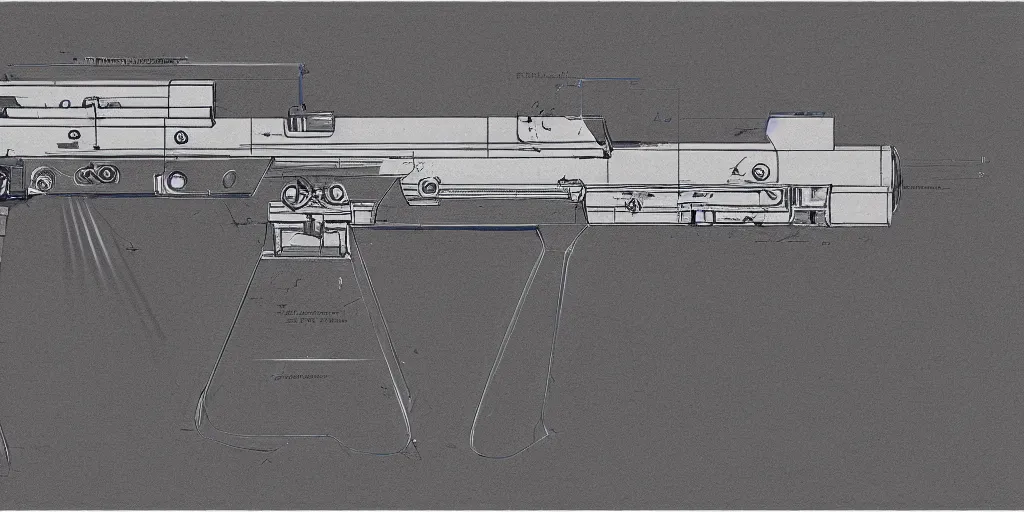 Prompt: blueprint of a laser space gun, technical draw, concept art, very detailed, 3 5 mm