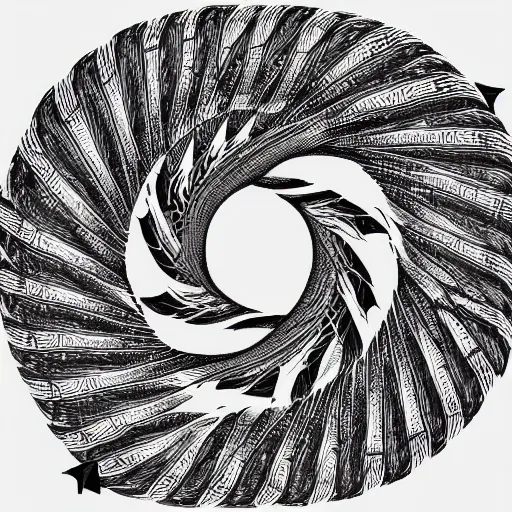 Image similar to a whirlpool of fish by mc escher, black and white, highly detailed