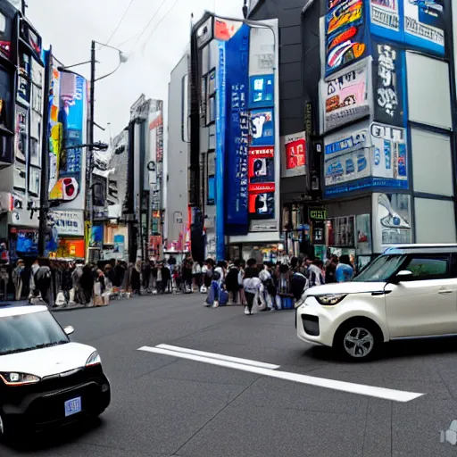 Image similar to a Kia soul parked on a busy street in Tokyo Japan Akihabara