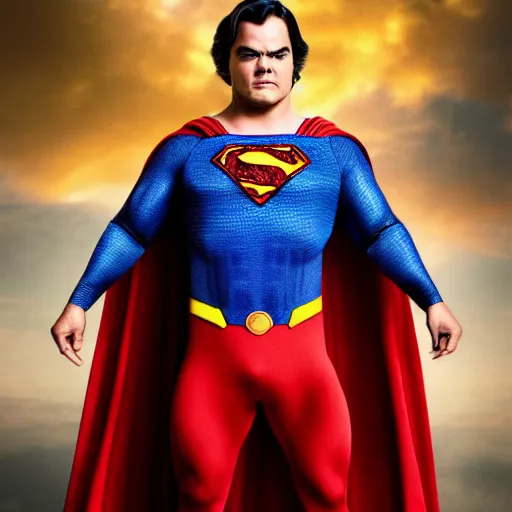 Prompt: jack black starring as superman, movie still, 8 k