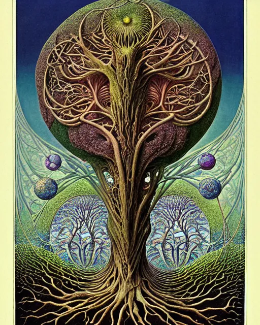 Image similar to tree of life by roger dean and andrew ferez, art forms of nature by ernst haeckel, divine chaos engine, symbolist, visionary, art nouveau, botanical fractal structures, organic, detailed, realistic, surreality