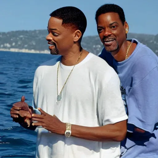 Image similar to will smith & chris rock in love on a yacht