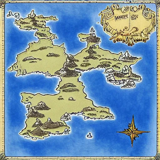 Image similar to fantasy world map, drawn, detailed