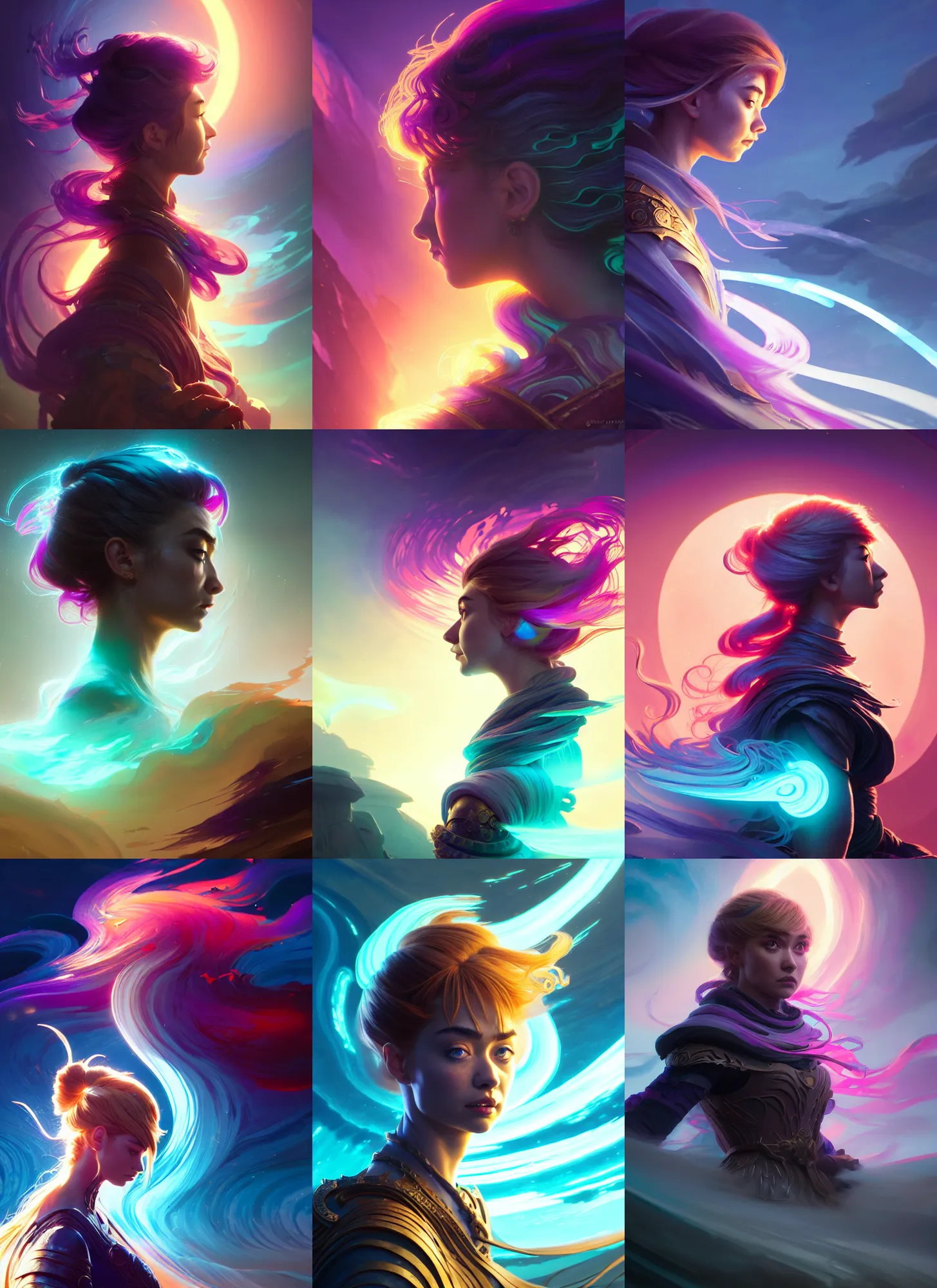 Prompt: side portrait, imogen poots, paladin, gloomhaven, colorful swirly ripples, anime, luminescent, organic matte painting, octane render, unreal engine, by greg manchess, huang guangjian, greg rutkowski, jesper ejsing, magali villeneuve, artgerm, ilya kuvshinov