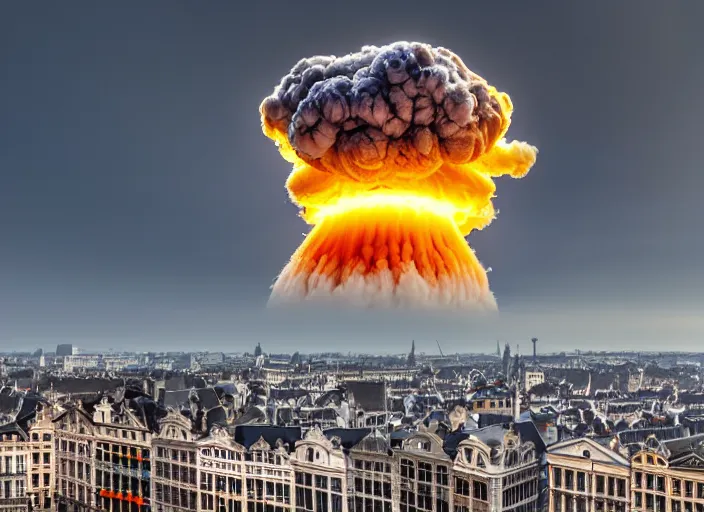 Image similar to nuclear mushroom cloud over brussels, 8 k