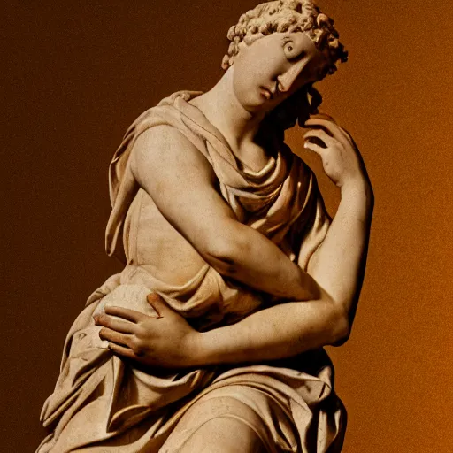 Image similar to a renaissance statue on a neon ring background