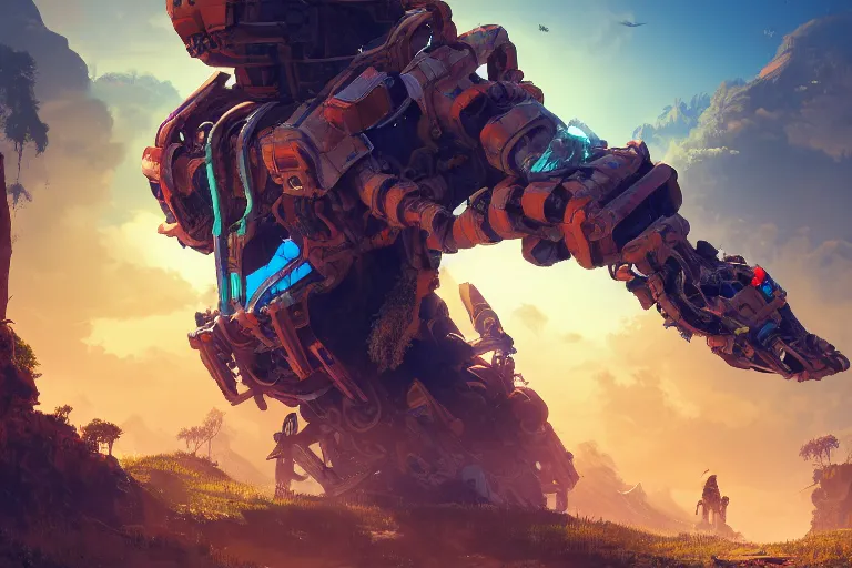 Image similar to burrower machine mecanical creature robot of horizon forbidden west horizon zero dawn radiating a glowing aura global illumination ray tracing hdr fanart arstation by ian pesty and alena aenami artworks in 4 k