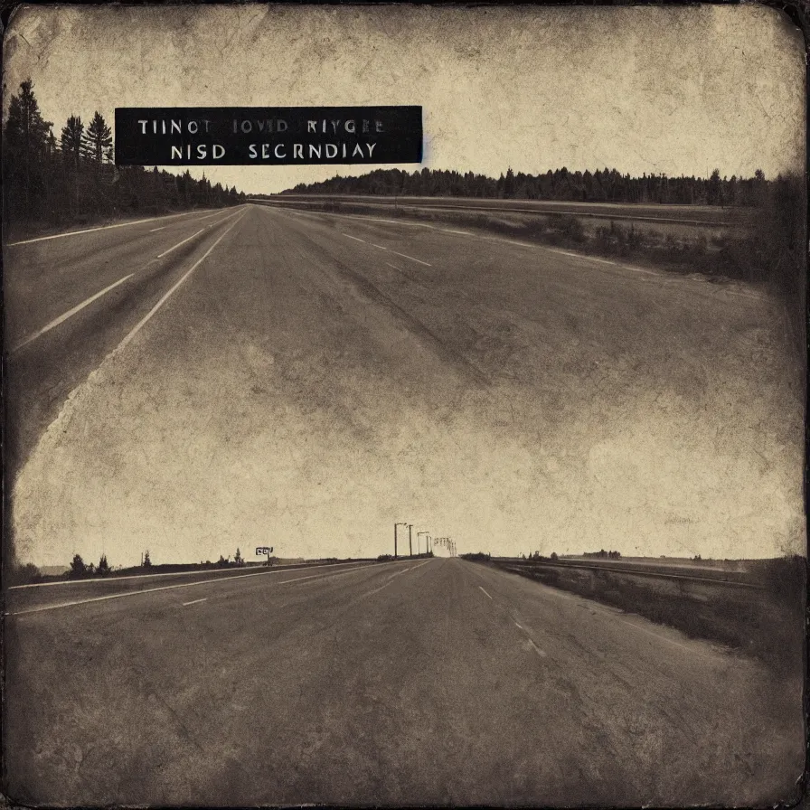 Prompt: tintype cover artwork about a sunrise highway. lighthearted mood.