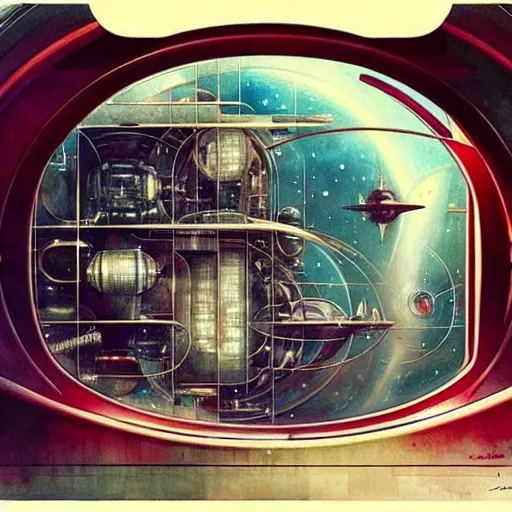 Image similar to ( ( ( ( ( 1 9 5 0 s retro future intricate machine spaceship large window. muted colors. ) ) ) ) ) by jean baptiste monge!!!!!!!!!!!!!!!!!!!!!!!!! chrome red