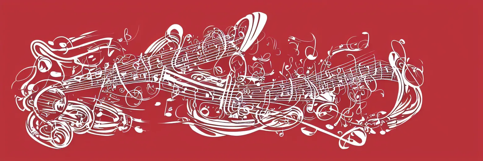 Prompt: coffee and musical instrument, line art, vector, logo, simple, red and white,